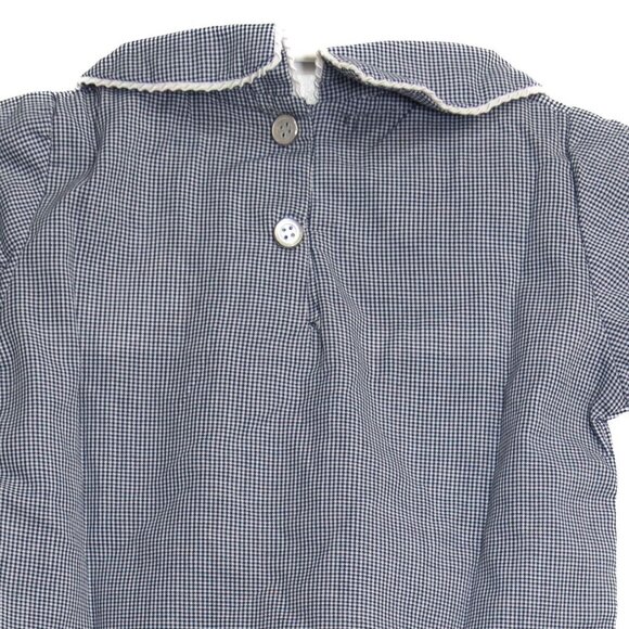 Vintage Navy Gingham Size 6M Toddler Blouse With Peter Pan Collar & Button Closu - Picture 6 of 8